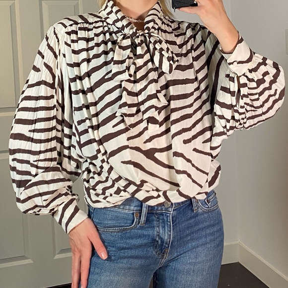 H&M Tops - H&M Zebra Print Blouse with Tie Neck - Size 4